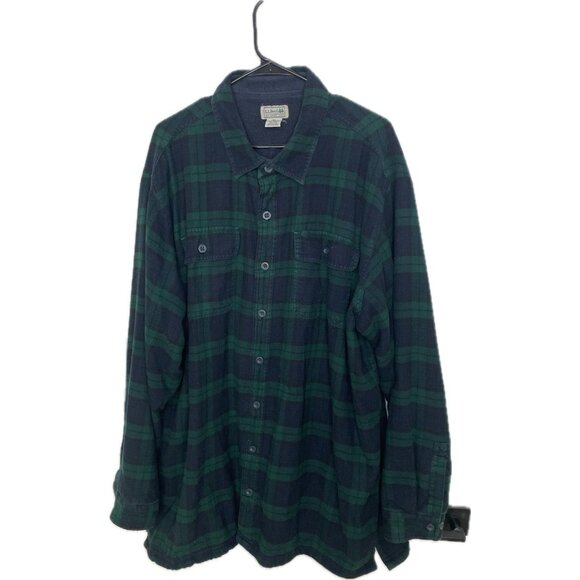 L.L. Bean Men's Fleece-Lined Flannel Shirt, Traditional Fit Green Blue XXL Tall - Picture 2 of 10
